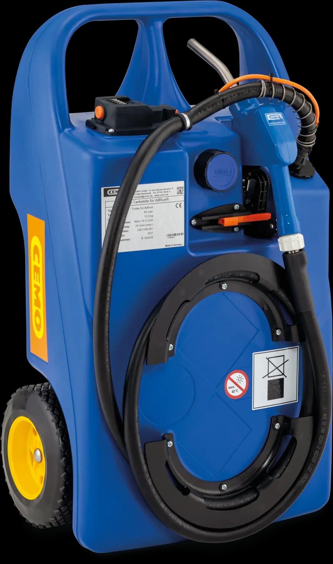 CEMO Trolley für AdBlue®, 60 l, CAS ohne Akku und Ladegerät, kpl. CENTRI SP 30, 18 V, AZV 1