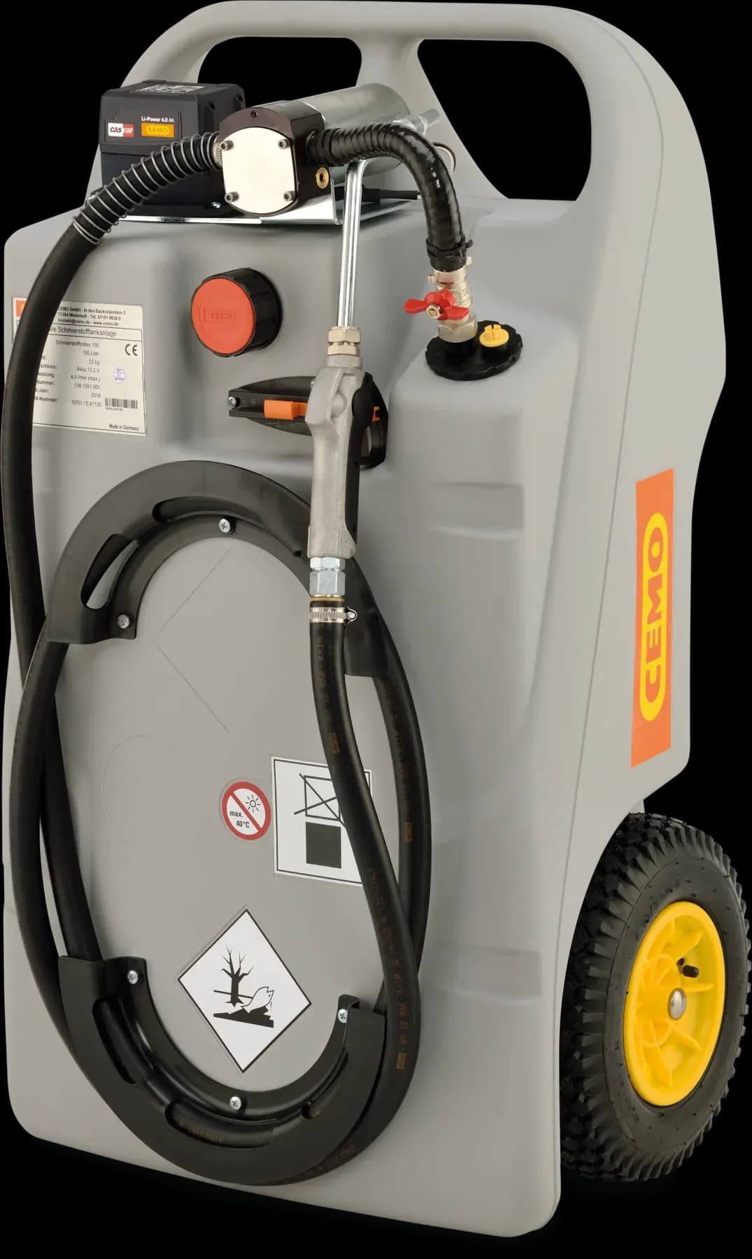 CEMO Schmierstofftrolley 100 l CAS, ohne Akku und Ladegerät