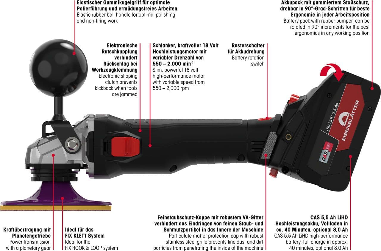 VARILEX POLISHER AKKU BRUSHLESS Grundset im Koffer inkl. Ladegerät und 2 Akkus 6